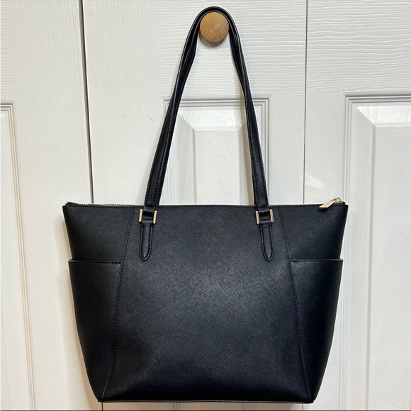 Michael Kors Black Gold Charlotte Ciara Large Zip Tote Shoulder Bag Purse - Picture 4 of 12